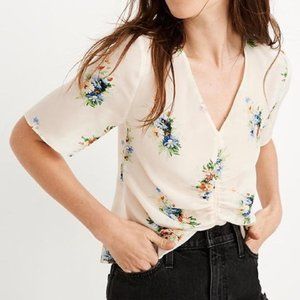 Madewell 100% Silk Cream Floral Top ~ 12